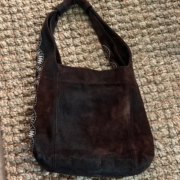 Brown Suede Shoulder Bag with Embellished Strap - Picture 3 of 6